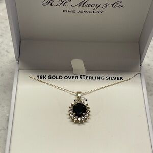 RH Maceys Sterling Silver Genuine Sapphire & White Topaz Pendant/Necklace NIB